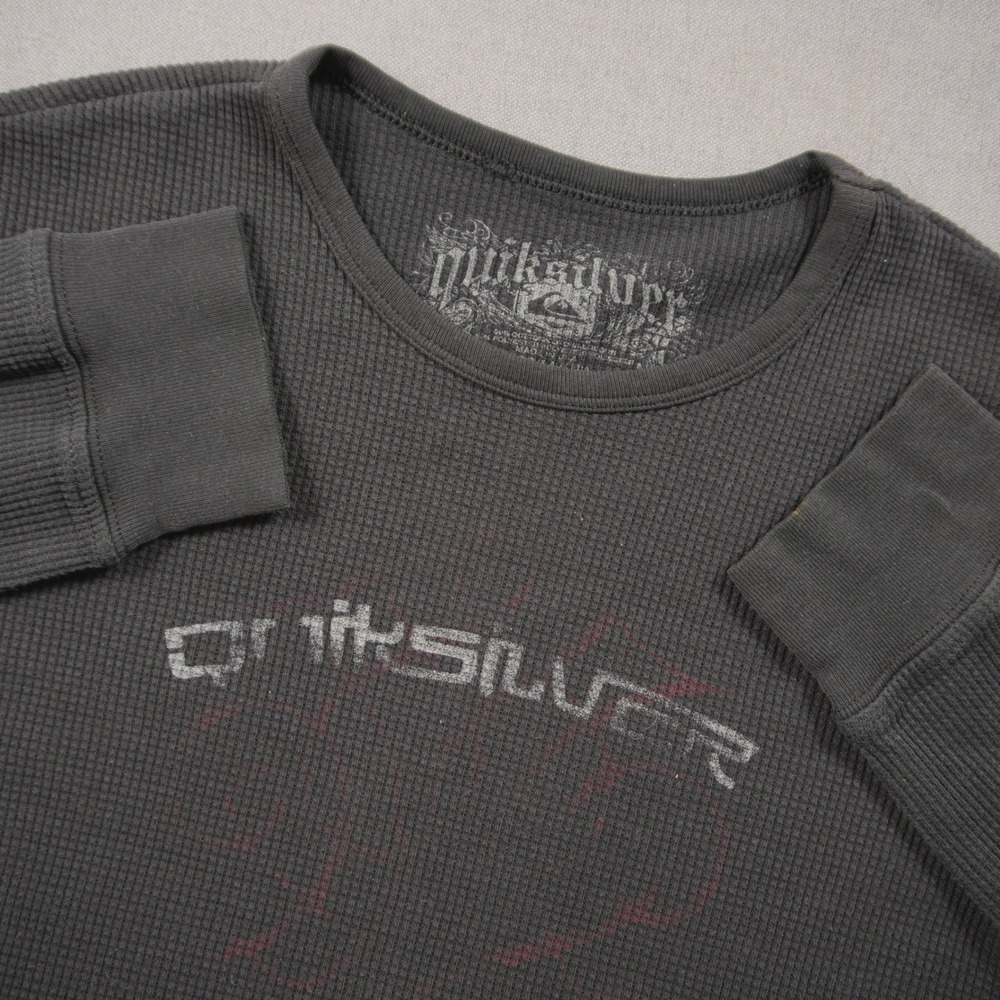 Vintage Quiksilver Waffle Knit Thermal Graphic Men Long Sleeve Shirt L Black